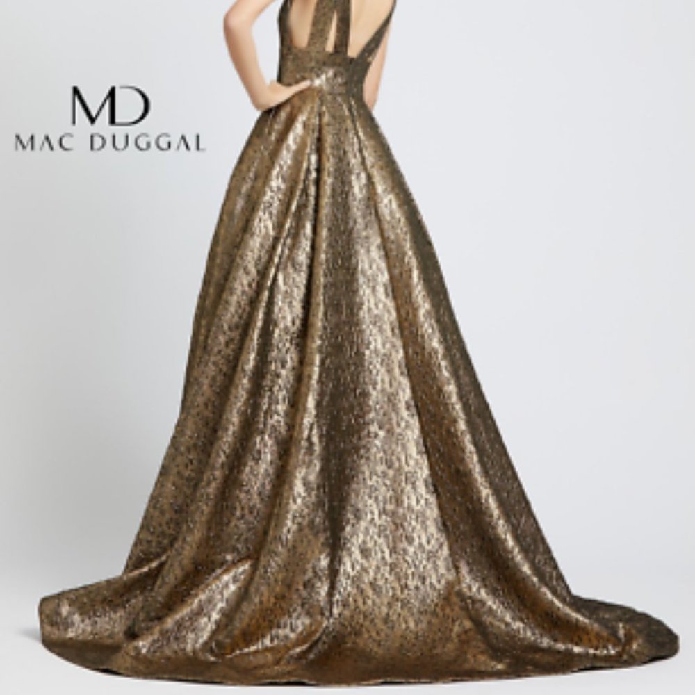 Mac Duggal Gold Prom Dress with Shimmering Finish - Picture 6 of 6
